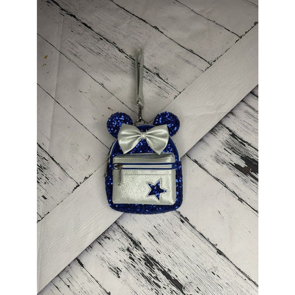 2020 Disney Wish Come True Blue Loungefly Mini Wristlet Stars Make A Wish